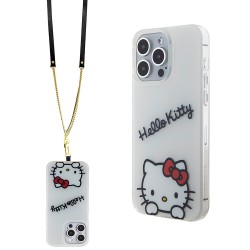 Hello Kitty для iPhone 15 Pro Max чехол Crossbody PC/TPU Dreaming Kitty + PU Strass strap Hard White