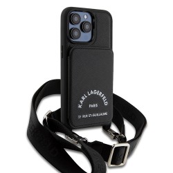 Lagerfeld для iPhone 15 Pro Max чехол Crossbody cardslot PU Saffiano RSG Hard Black