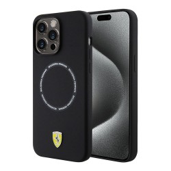 Ferrari для iPhone 15 Pro чехол Liquid silicone Scuderia printed ring Hard Black (MagSafe)