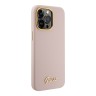 Guess для iPhone 15 Pro Max чехол Liquid silicone Gold metal logo & Camera frame Hard Pink