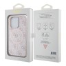 Guess для iPhone 15 Pro Max чехол PU 4G Colored ring Metal logo Hard Pink (MagSafe)