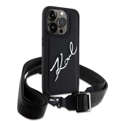 Karl Lagerfeld для iPhone 15 Pro Max чехол Crossbody PU Saffiano Autograph Hard Black