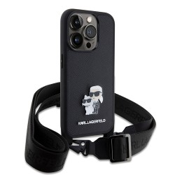 Karl Lagerfeld для iPhone 15 Pro Max чехол Crossbody PU Saffiano NFT Karl&Choup Metal +Strap Hard Black