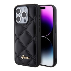 Guess для iPhone 15 Pro чехол PU Quilted with Script metal logo Hard Black