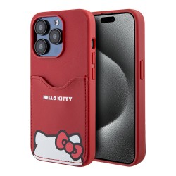 Hello Kitty для iPhone 15 Pro чехол Cardslot PU Leather Hidden Kitty Hard Red