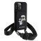 Lagerfeld для iPhone 15 Pro чехол Crossbody cardslot PU Saffiano NFT Karl&Choupette Hard Black