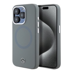 Mercedes для iPhone 15 Pro чехол Liquid silicone Bicolor Laser Ring Hard Grey (MagSafe)