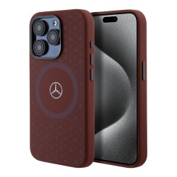 Mercedes для iPhone 15 Pro чехол Liquid silicone Stars Laser Ring Hard Red (MagSafe)