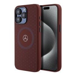 Mercedes для iPhone 15 Pro Max чехол Liquid silicone Stars Laser Ring Hard Red (MagSafe)