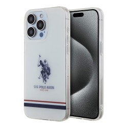 U.S. Polo для iPhone 15 Pro чехол PC/TPU Double Horse logo Tricolor stripes Hard Transparent
