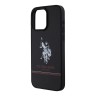 U.S. Polo для iPhone 15 Pro чехол PU Double horse logo and Stripes Hard Black