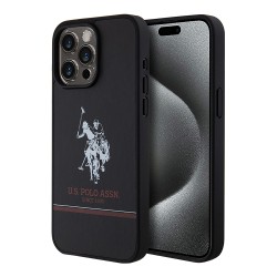U.S. Polo для iPhone 15 Pro чехол PU Double horse logo and Stripes Hard Black