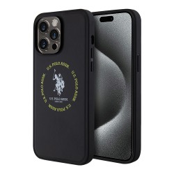 U.S. Polo для iPhone 15 Pro чехол PU Round Double horse logo Hard Black (MagSafe)