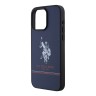 U.S. Polo для iPhone 15 Pro Max чехол PU Double horse logo and Stripes Hard Navy