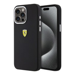 Ferrari для iPhone 15 Pro чехол Liquid silicone with metal logo Hard Black