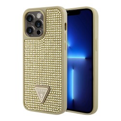 Guess для iPhone 15 Pro чехол Diamond Rhinestone Triangle metal logo Hard Gold