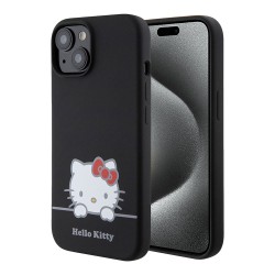 Hello Kitty для iPhone 15 чехол Liquid silicone Dreaming Kitty Hard Black