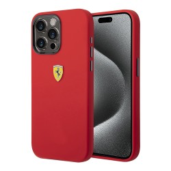 Ferrari для iPhone 15 Pro Max чехол Liquid silicone with metal logo Hard Red