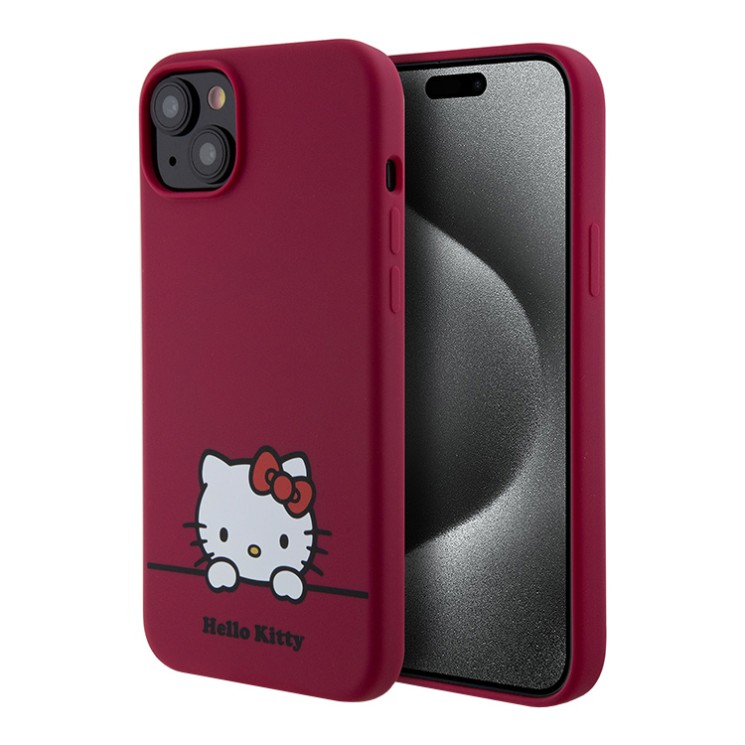 Hello Kitty для iPhone 15 чехол Liquid silicone Dreaming Kitty Hard Red