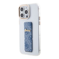 Guess для iPhone 15 Pro Max чехол GripStand PC/TPU 4G with Script metal logo Hard Clear/Blue