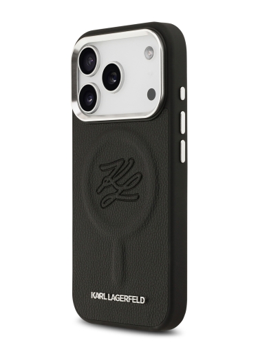 Karl Lagerfeld для iPhone 17 Pro чехол PU Debossed Initials Metal logo & Camera Hard Black (MagSafe)