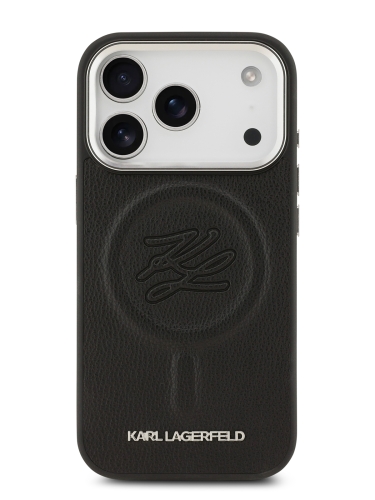 Karl Lagerfeld для iPhone 17 Pro чехол PU Debossed Initials Metal logo & Camera Hard Black (MagSafe)