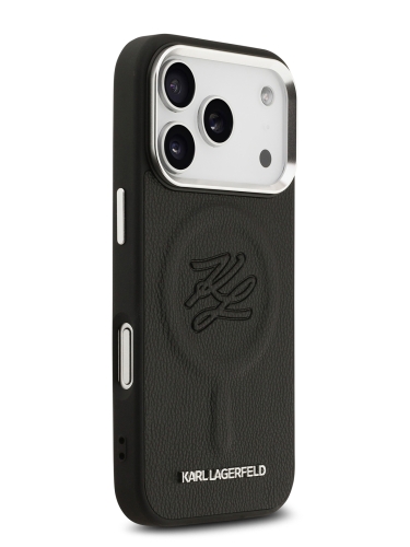 Karl Lagerfeld для iPhone 17 Pro чехол PU Debossed Initials Metal logo & Camera Hard Black (MagSafe)