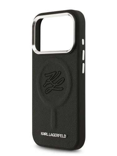 Karl Lagerfeld для iPhone 17 Pro чехол PU Debossed Initials Metal logo & Camera Hard Black (MagSafe)