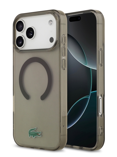 Lacoste для iPhone 17 Pro Max чехол IML Croc logo Hard Transparent Black (MagSafe)