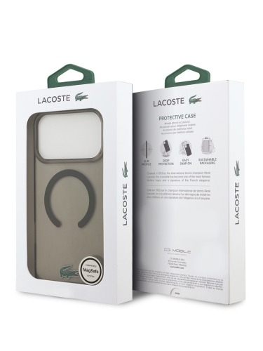 Lacoste для iPhone 17 Pro Max чехол IML Croc logo Hard Transparent Black (MagSafe)