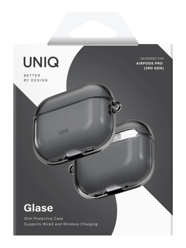 Uniq для Airpods Pro 3 чехол Glase TPU case with carabin Glossy Smoke