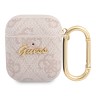 Чехол Guess PU leather 4G metal logo с карабином для Airpods 1/2, розовый