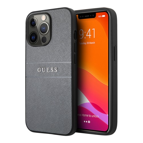 Чехол Guess PU Saffiano with Metal logo Hard для iPhone 13 Pro Max, серый