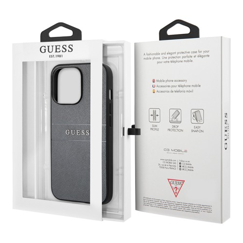 Чехол Guess PU Saffiano with Metal logo Hard для iPhone 13 Pro Max, серый