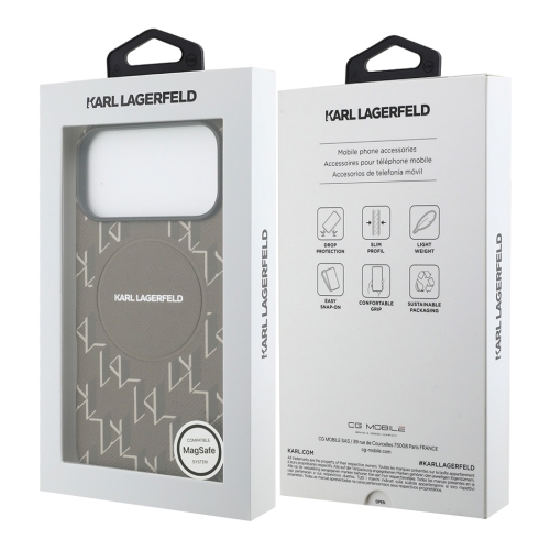 Karl Lagerfeld для iPhone 17 Pro Max чехол PU Full Wrapped Monogram Metal camera Hard Brown (MagSafe)