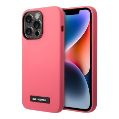 Чехол Lagerfeld Liquid silicone Plaque logo Hard для iPhone 14 Pro, фуксия (MagSafe)