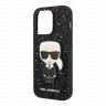 Чехол Lagerfeld Glitter flakes Ikonik patch w Metal logo Hard для iPhone 14 Pro Max, черный