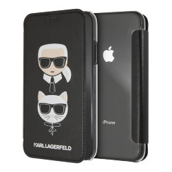 Чехол Karl Lagerfeld Karl and Choupette Booktype для iPhone XS Max, черный