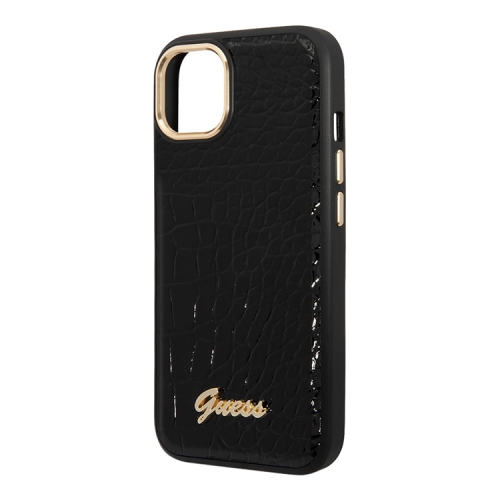 Чехол Guess PU Croco metal logo Hard для iPhone 14, черный