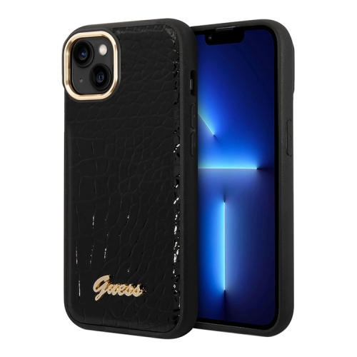 Чехол Guess PU Croco metal logo Hard для iPhone 14, черный
