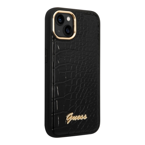 Чехол Guess PU Croco metal logo Hard для iPhone 14, черный