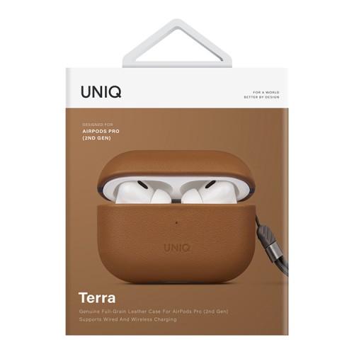 Чехол Uniq Terra Genuine Leather with handstrap для AirPods Pro 2, коричневый