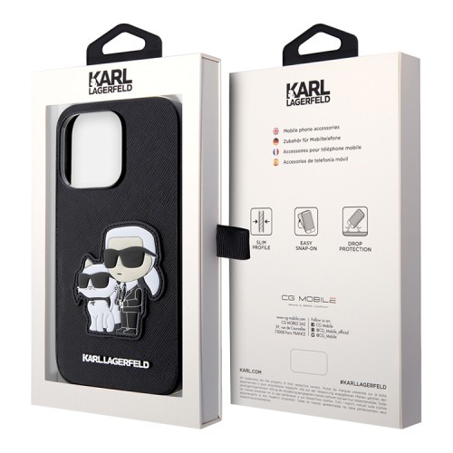 Чехол Lagerfeld PU Saffiano NFT Karl & Choupette Hard для iPhone 14 Pro, черный