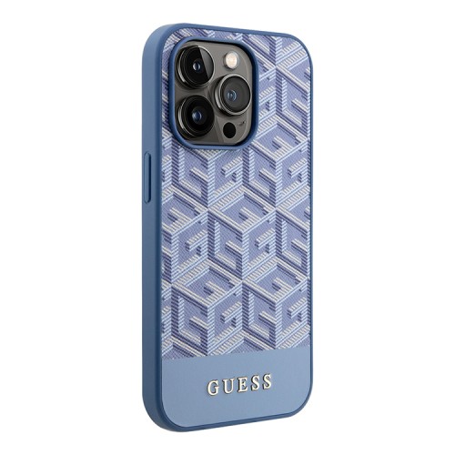 Чехол Guess PU G CUBE Hard для iPhone 14 Pro, голубой (MagSafe)