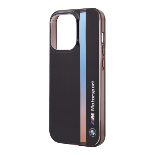 Чехол BMW Motorsport Tricolor Vert Stripe Hard для iPhone 14 Pro Max, черный