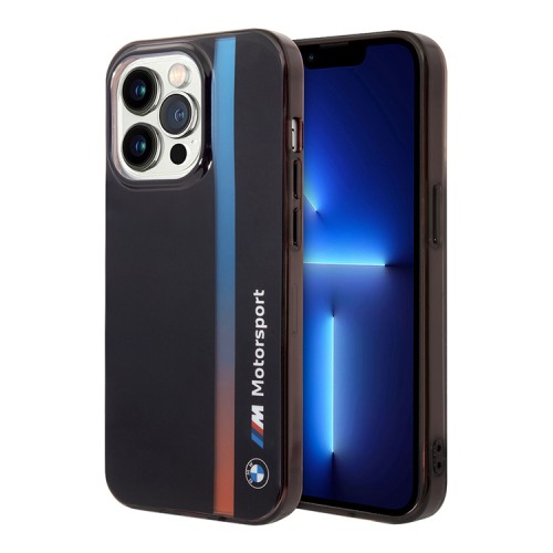 Чехол BMW Motorsport Tricolor Vert Stripe Hard для iPhone 14 Pro Max, черный