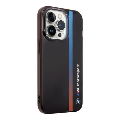 Чехол BMW Motorsport Tricolor Vert Stripe Hard для iPhone 14 Pro Max, черный