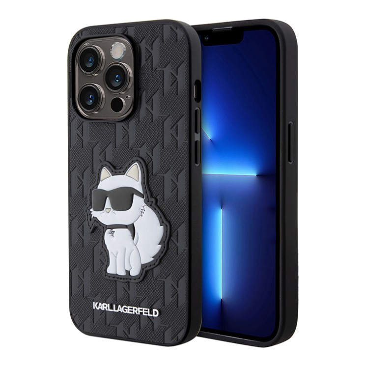Чехол Lagerfeld PU Saffiano Monogram NFT Choupette Hard для iPhone 14 Pro, черный