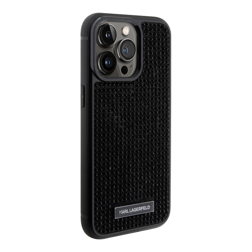 Lagerfeld для iPhone 15 Pro Max чехол Diamond Rhinestone Metal logo Hard Black