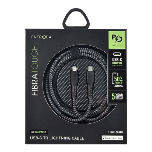Кабель EnergEA FibraTough MFi Lightning/USB-Type-C (1.5 м), черный